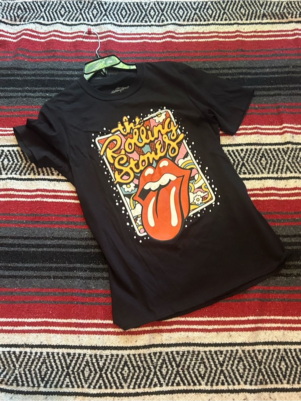 the Rolling Stones Black Kids T-Shirt with Red and Yellow Graphic